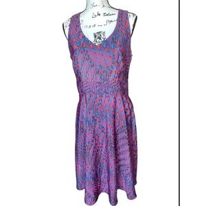 Banana Republic‎ Sleeveless Fit & Flare Dress Blue Red Festive Midi Size 10